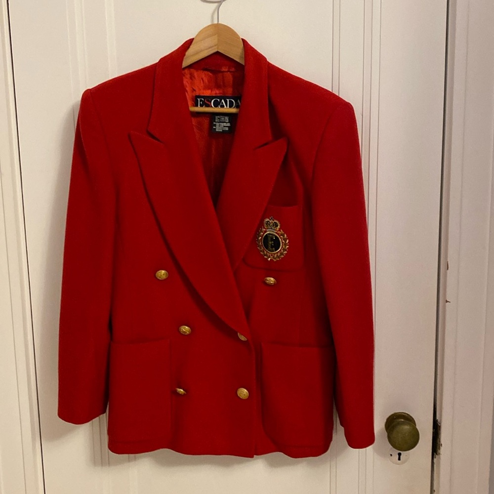 Escada Cashmere Wool Blend Double Breasted Preppy Blazer